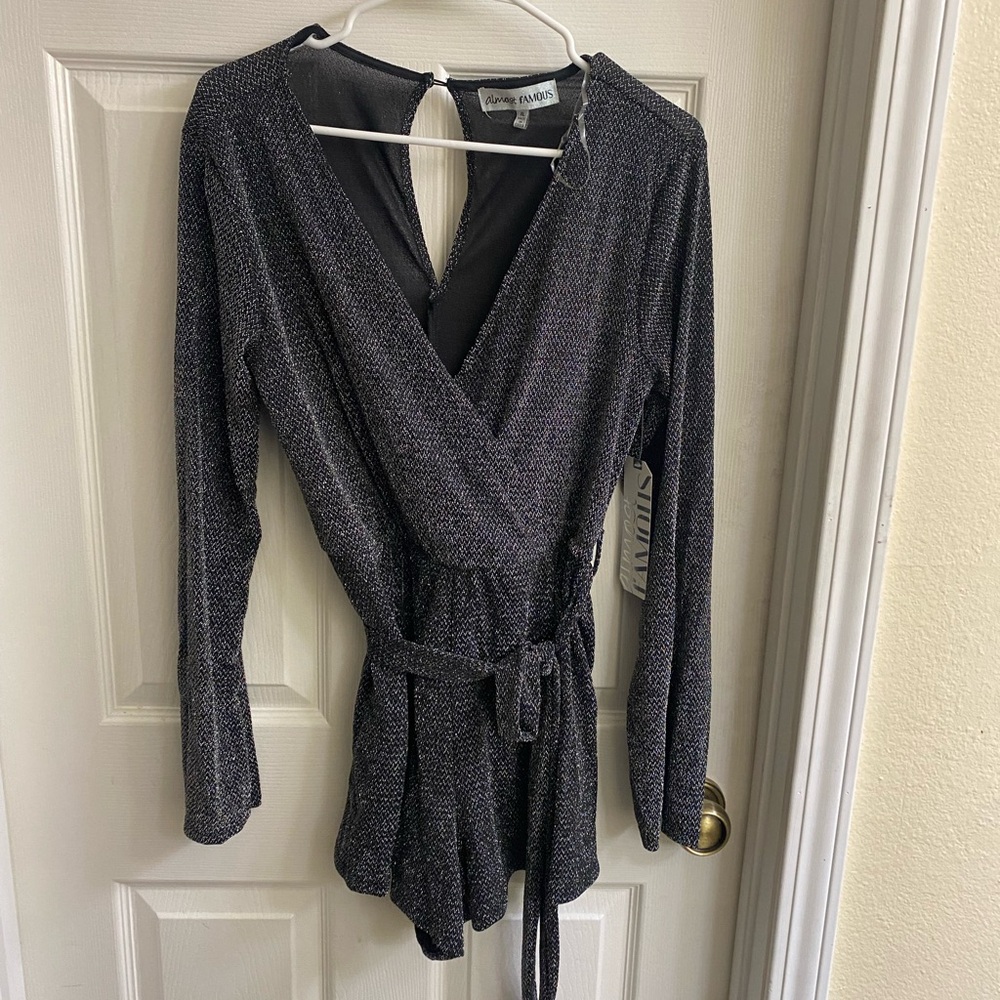 Almost Famous Silver & Black Short Romper - Size Large